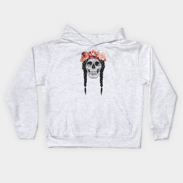 Skull with floral crown Kids Hoodie by soltib